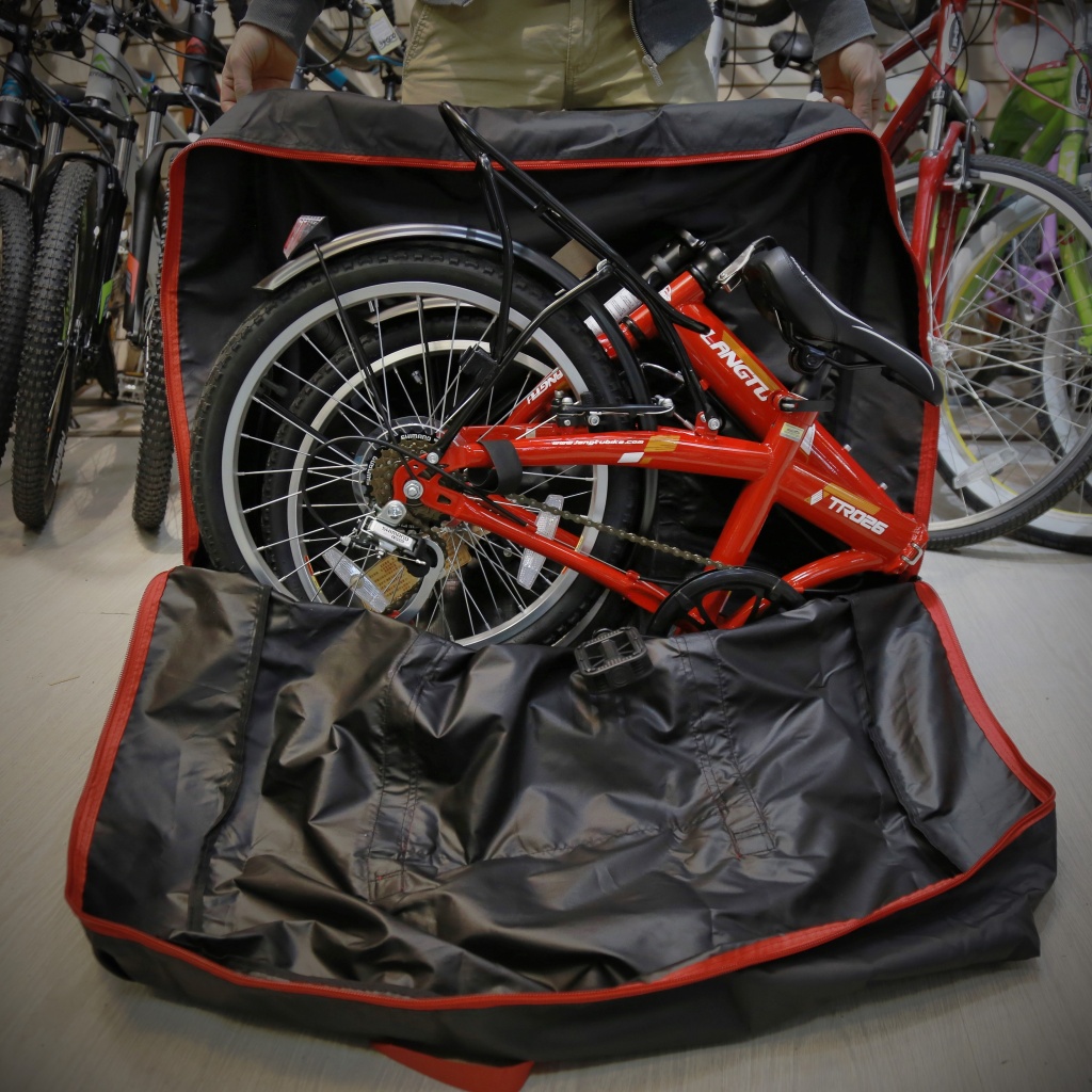Чехол для складного велосипеда Велоангар №4,чёрный (с красным)